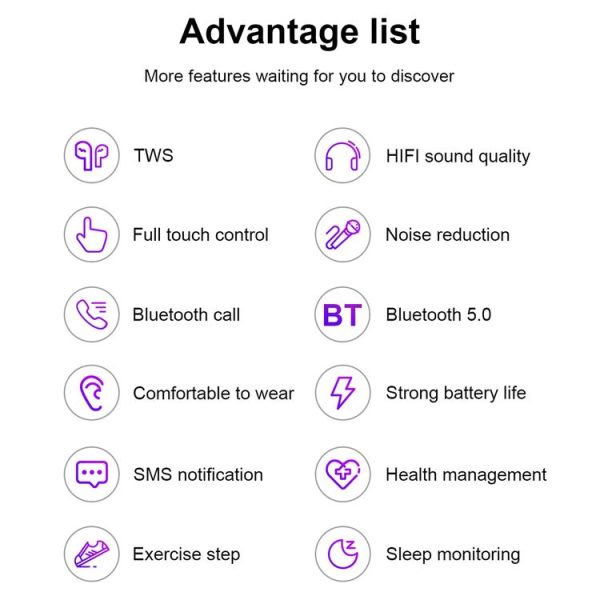 X8 1.69 inch HD Color Screen Bluetooth Earphone Smart Bracelet, Support Sleep Monitoring / Blood Pressure Monitoring / Heart Rate Monitoring (Black) - Image 24