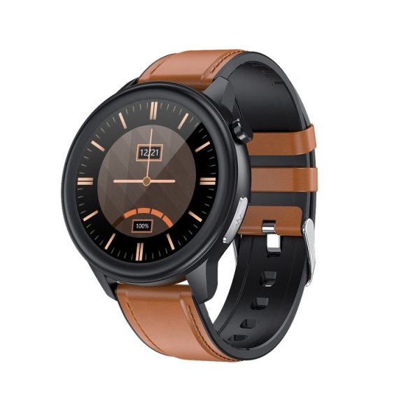 E80 1.3 inch TFT Color Screen IP68 Waterproof Smart Bracelet, Support Blood Oxygen Monitoring / Body Temperature Monitoring / Heart Rate Monitoring, Style: Leather Strap (Brown)