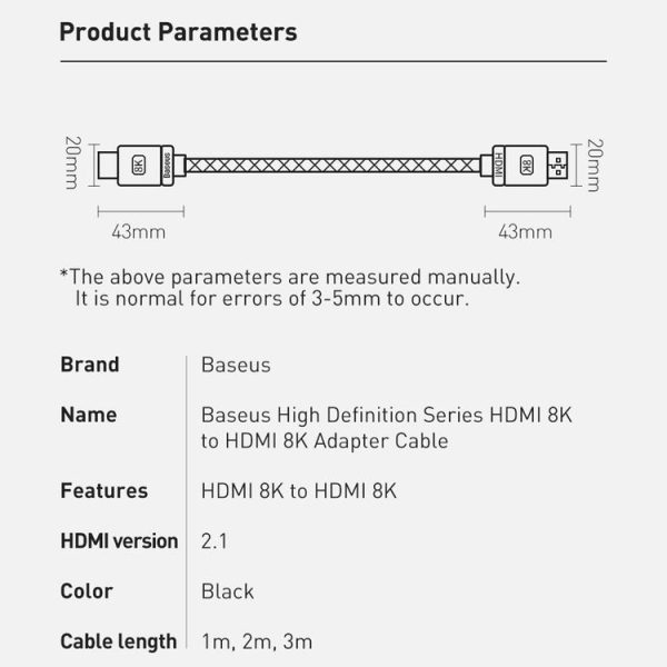 Baseus High Definition Series HDMI 8K to HDMI 8K Same Screen Adapter Cable, Length: 2m (Black) - Image 17