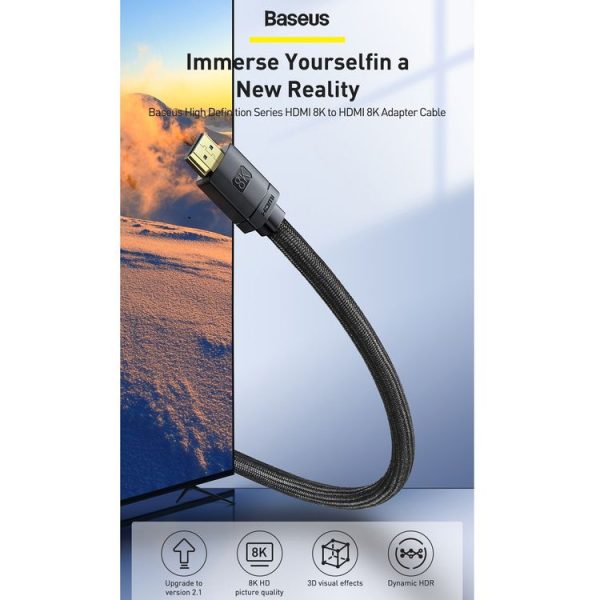 Baseus High Definition Series HDMI 8K to HDMI 8K Same Screen Adapter Cable, Length: 2m (Black) - Image 3