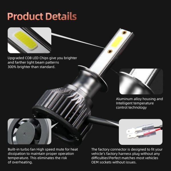 F2 H1 2 PCS DC9-36V / 25W / 6000K / 2500LM IP68 Waterproof Car LED Headlight (Cold White Light) - Image 6