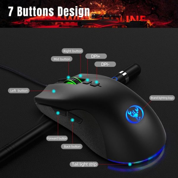 HXSJ A883 7 Keys 6400DPI RGB Light Mechanical Gaming Wired Mouse - Image 11