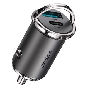 JOYROOM C-A35 45W Mini Dual-port PD + QC 3.0 Ring-pull Fast Car Charger (Black)