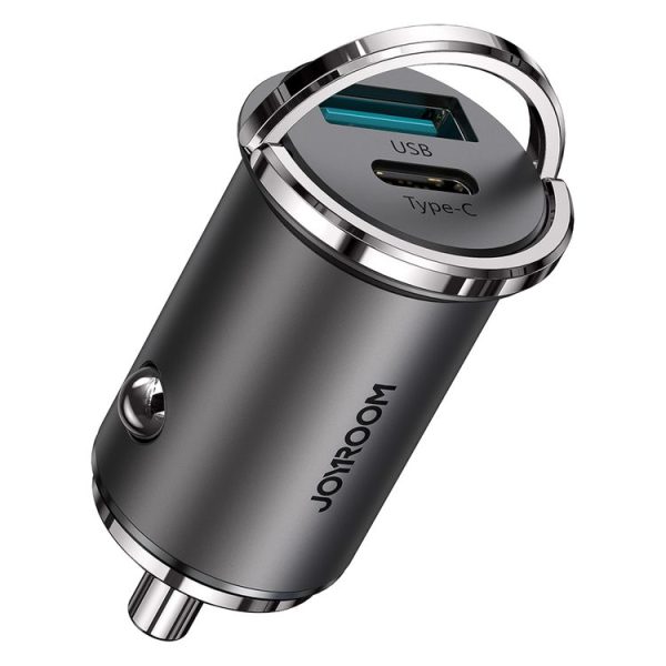 JOYROOM C-A35 45W Mini Dual-port PD + QC 3.0 Ring-pull Fast Car Charger (Black)