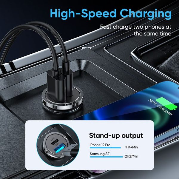 JOYROOM C-A35 45W Mini Dual-port PD + QC 3.0 Ring-pull Fast Car Charger (Black) - Image 3
