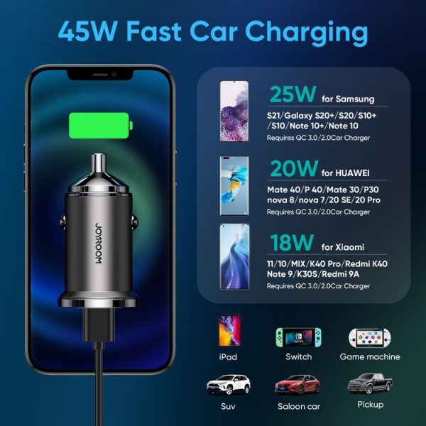 JOYROOM C-A36 45W Mini Dual-port Ring-pull Fast Car Charger (Black) - Image 2