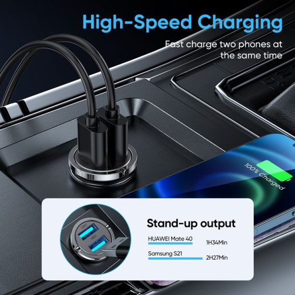 JOYROOM C-A36 45W Mini Dual-port Ring-pull Fast Car Charger (Black) - Image 3