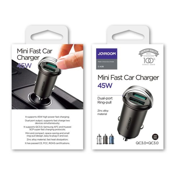 JOYROOM C-A36 45W Mini Dual-port Ring-pull Fast Car Charger (Black) - Image 8