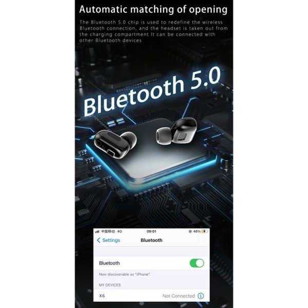 X6 1.28 inch Touch Screen IP67 Waterproof Smart Earphone Watch, Support Heart Rate Monitoring / Sleep Monitoring / Bluetooth Call (Black) - Image 7