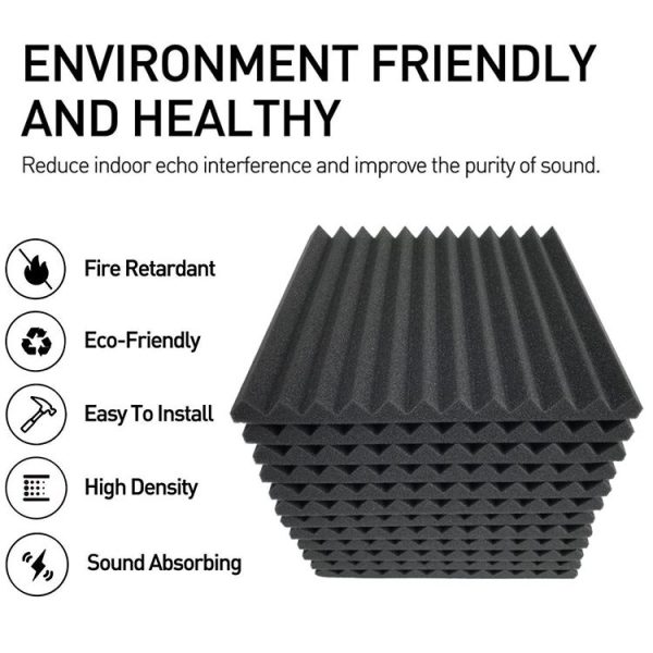 6pcs / Pack 30x30x2.5cm Triangular Groove Style Recording Studio Drum Video Room Sound Insulation Board Silencer Cotton (Black) - Image 3