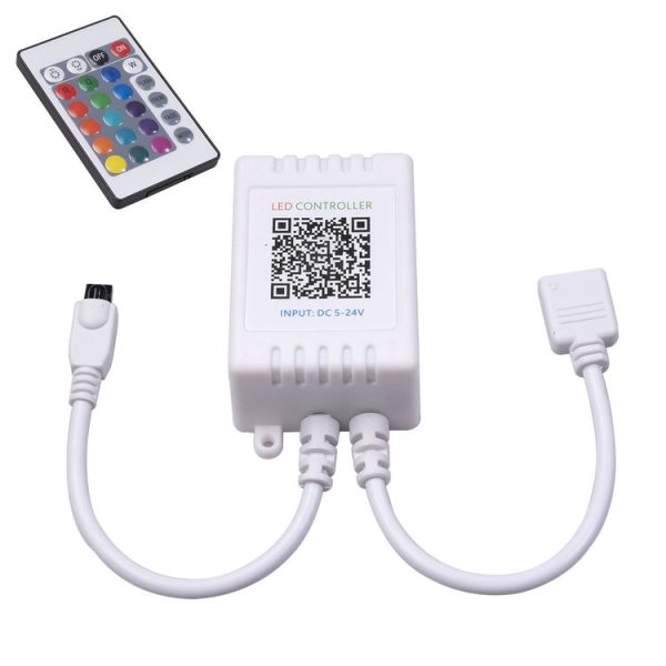 JH-RGB02 DC5.5x2.1mm Interface Bluetooth LED RGB Controller with 24 Keys Remote Controller (White)