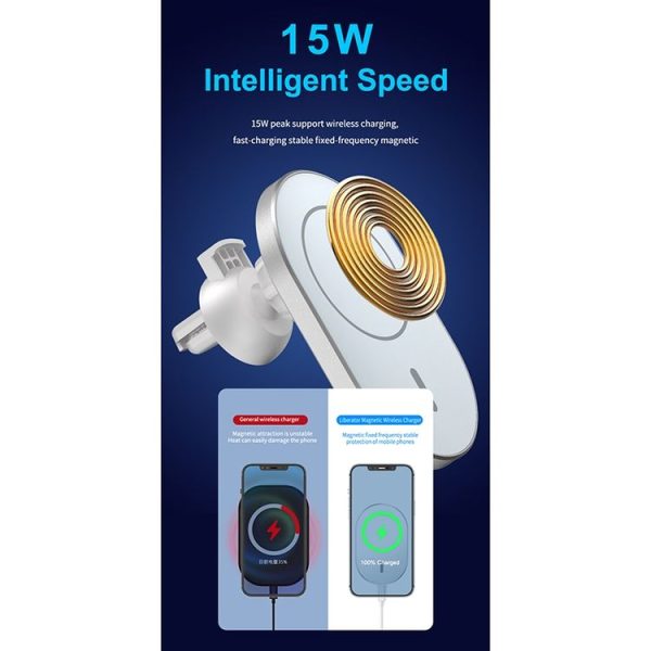 WiWU CH-306 15W Liberator 360 Degree Rotation Magnetic Car Wireless Charging Stand (Silver) - Image 4