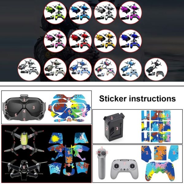 FPV-TZ-SF 4 in 1 Waterproof Anti-Scratch Decal Skin Wrap Stickers Personalized Film Kits for DJI FPV Drone & Goggles V2 & Remote Control & Rocker (Fluorescent Blue) - Image 3