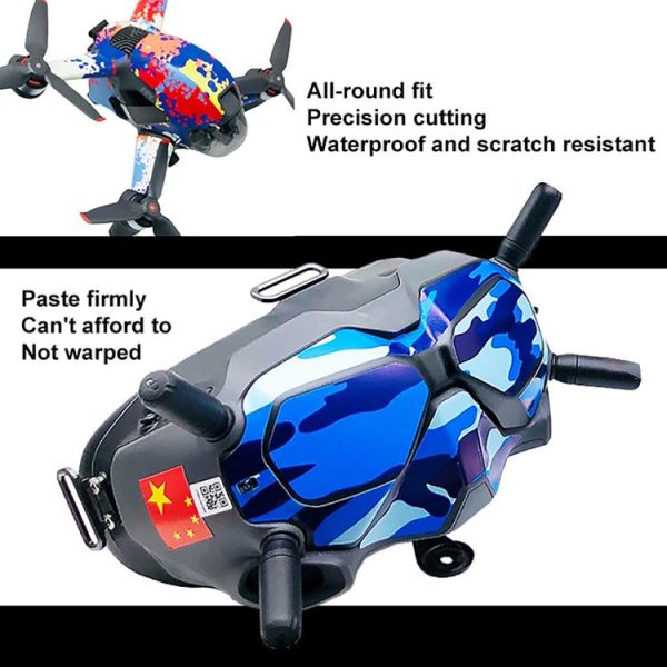 FPV-TZ-SF 4 in 1 Waterproof Anti-Scratch Decal Skin Wrap Stickers Personalized Film Kits for DJI FPV Drone & Goggles V2 & Remote Control & Rocker (Fluorescent Blue) - Image 4