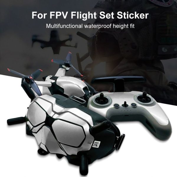 FPV-TZ-SF 4 in 1 Waterproof Anti-Scratch Decal Skin Wrap Stickers Personalized Film Kits for DJI FPV Drone & Goggles V2 & Remote Control & Rocker (Fluorescent Blue) - Image 5