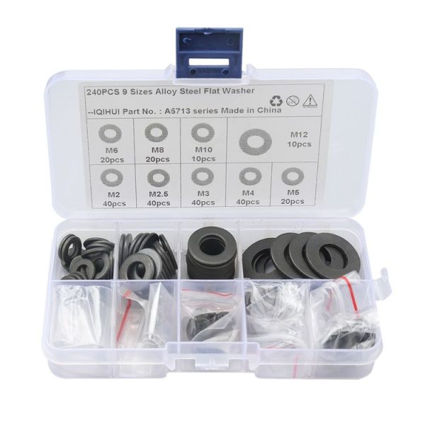 A5713 240 PCS 9 Sizes Black Carbon Steel Flat Washers Set - Image 2