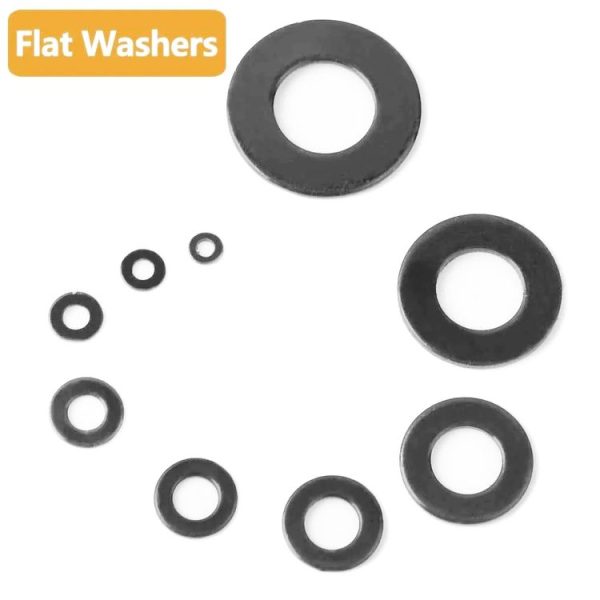 A5714 340 PCS 9 Sizes Black Carbon Steel Flat Washers Set - Image 3