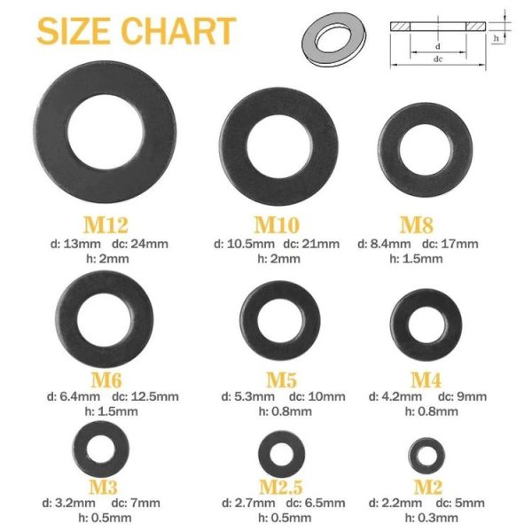 A5714 340 PCS 9 Sizes Black Carbon Steel Flat Washers Set - Image 4