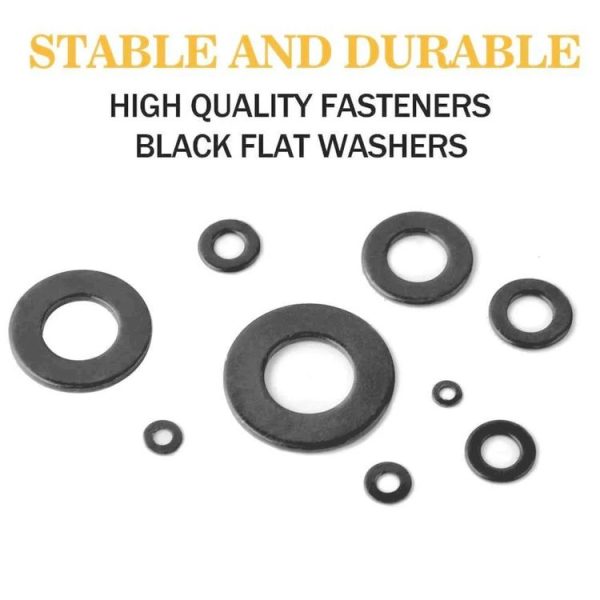 A5714 340 PCS 9 Sizes Black Carbon Steel Flat Washers Set - Image 5