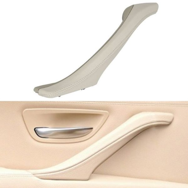 Car Leather Left Side Inner Door Handle Assembly 51417225854 for BMW 5 Series F10 / F18 2011-2017 (Creamy-white)