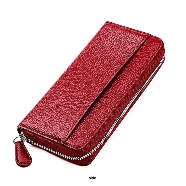 RFID Lychee Texture Fashion Organ Clutch Ladies Zipper Long Change Bag (Red Wine) - Image 3