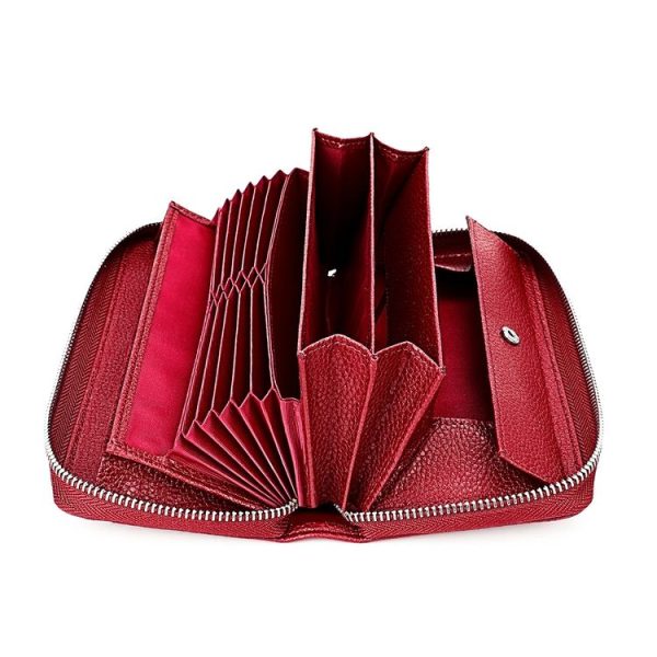 RFID Lychee Texture Fashion Organ Clutch Ladies Zipper Long Change Bag (Red Wine) - Image 4
