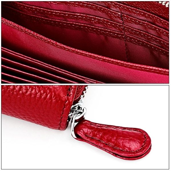 RFID Lychee Texture Fashion Organ Clutch Ladies Zipper Long Change Bag (Red Wine) - Image 6