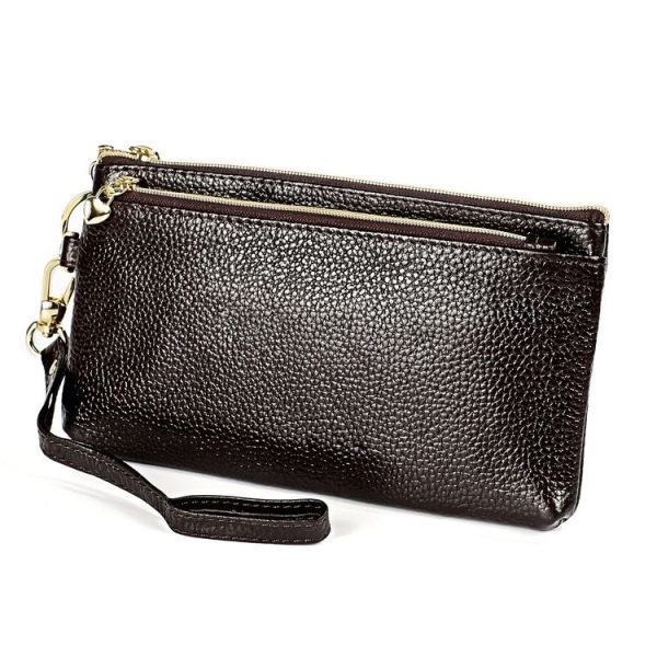 Ladies Multifunctional Cowhide Zipper Coin Purse Car Key Case (Coffee)