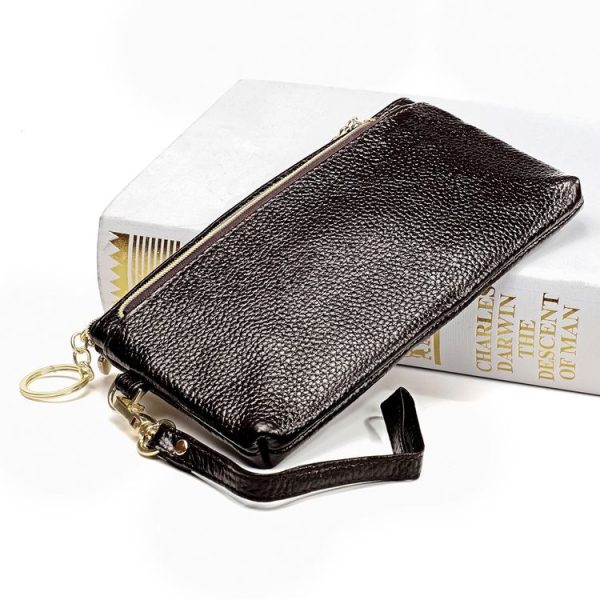 Ladies Multifunctional Cowhide Zipper Coin Purse Car Key Case (Coffee) - Image 3
