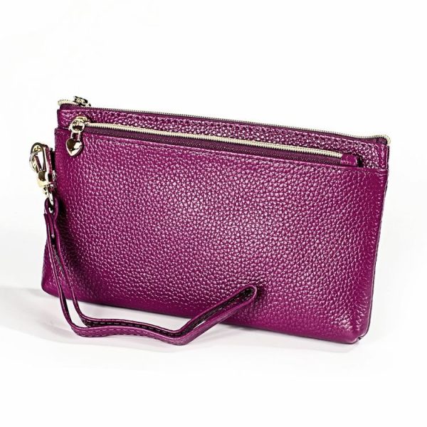Ladies Multifunctional Cowhide Zipper Coin Purse Car Key Case (Purple)