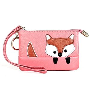 Ladies Sewing Thread Leather Fox Handbags Cute Mini Key Case (Pink)