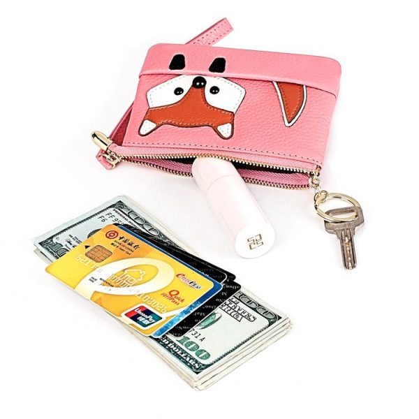 Ladies Sewing Thread Leather Fox Handbags Cute Mini Key Case (Pink) - Image 2