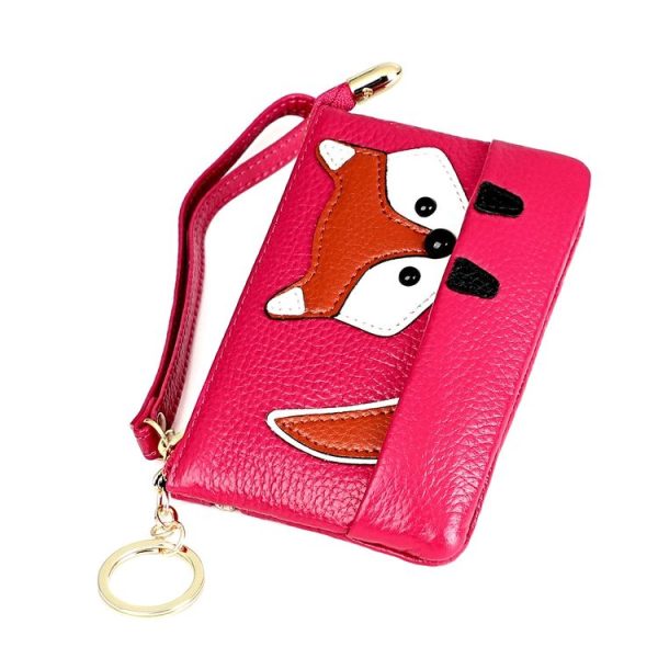 Ladies Sewing Thread Leather Fox Handbags Cute Mini Key Case (Pink) - Image 4