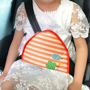 Car Child Seat Belt Adjusting and Fixing Device Buttons Seat Belt Anti-strangulation Shoulder Cover, Style: Cotton Fabric Pink Stripes