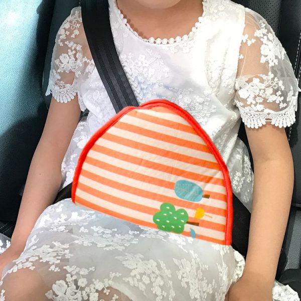 Car Child Seat Belt Adjusting and Fixing Device Buttons Seat Belt Anti-strangulation Shoulder Cover, Style: Cotton Fabric Pink Stripes