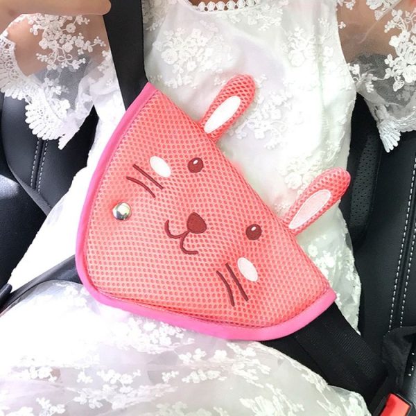 Car Child Seat Belt Adjusting and Fixing Device Buttons Seat Belt Anti-strangulation Shoulder Cover, Style: Mesh Fabric Rabbit