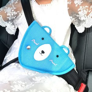 Car Child Seat Belt Adjusting and Fixing Device Buttons Seat Belt Anti-strangulation Shoulder Cover, Style: Mesh Fabric Polar Bear