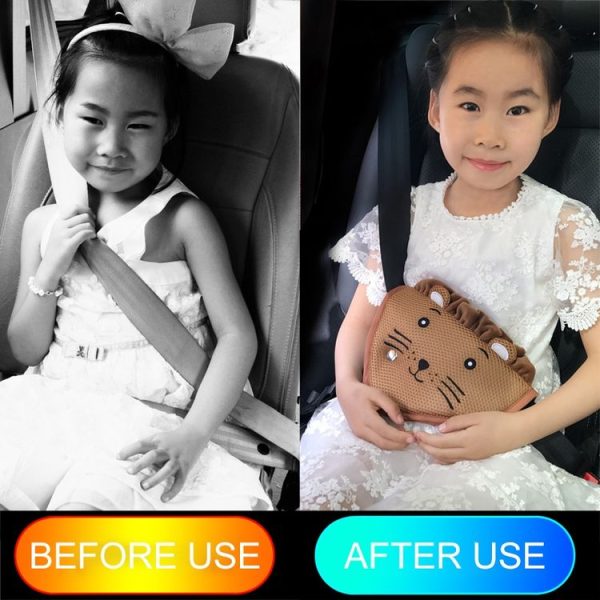 Car Child Seat Belt Adjusting and Fixing Device Buttons Seat Belt Anti-strangulation Shoulder Cover, Style: Flannel Fabric Kiwi - Image 4