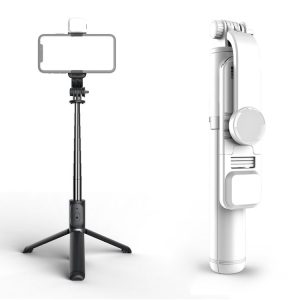 Q02S Fill Light Bluetooth Selfie Stick Tripod Mobile Phone Holder (White)