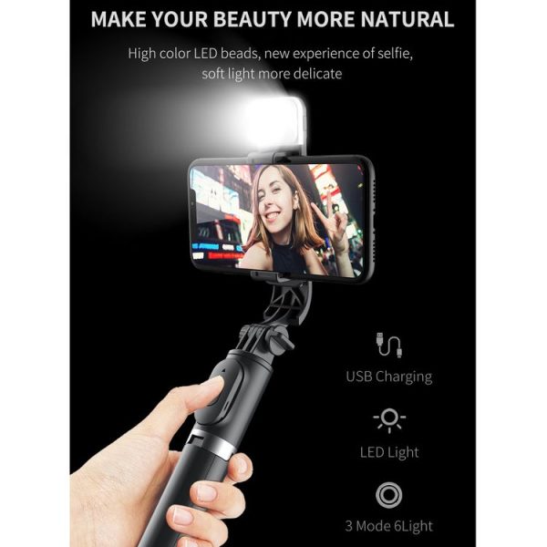 Q02S Fill Light Bluetooth Selfie Stick Tripod Mobile Phone Holder (White) - Image 3