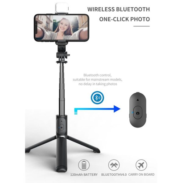 Q02S Fill Light Bluetooth Selfie Stick Tripod Mobile Phone Holder (White) - Image 5