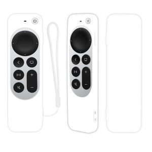 Silicone Protective Case Cover with Rope For Apple TV 4K 4th Siri Remote Controller (White)