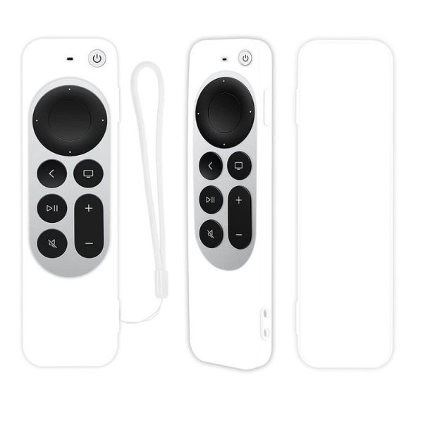 Silicone Protective Case Cover with Rope For Apple TV 4K 4th Siri Remote Controller (White)