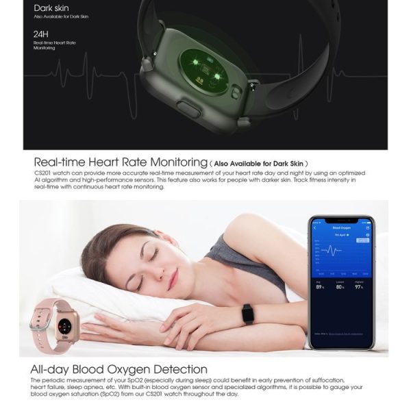 CS201 1.3 inch TFT Color Screen IP68 Waterproof Sport Smart Watch, Support Sleep Monitoring / Heart Rate Monitoring / Blood Oxygen Monitoring / Message Push (Black) - Image 4