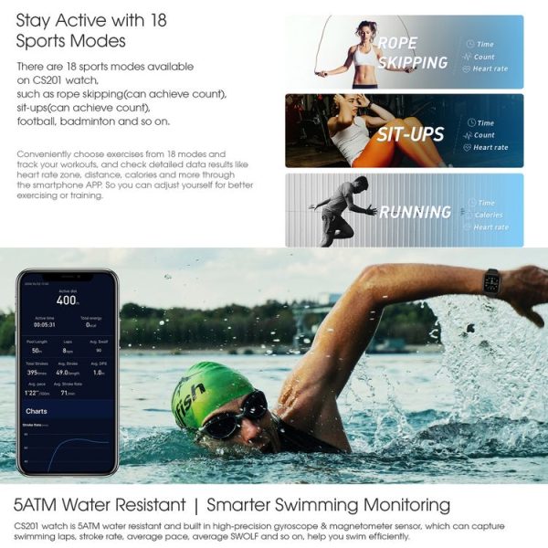 CS201 1.3 inch TFT Color Screen IP68 Waterproof Sport Smart Watch, Support Sleep Monitoring / Heart Rate Monitoring / Blood Oxygen Monitoring / Message Push (Black) - Image 6