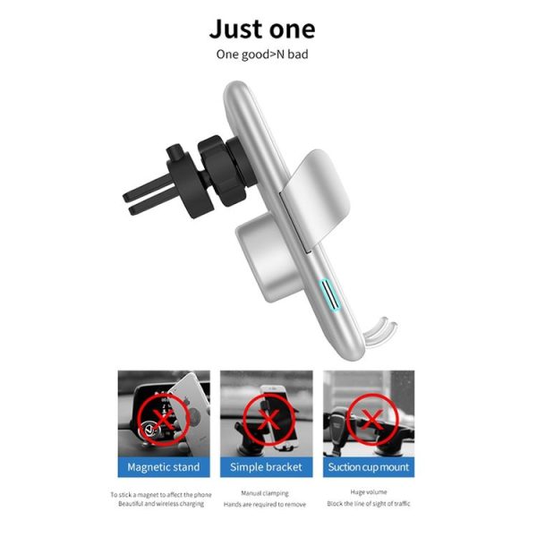 V8 15W 360 Degree Rotatable Smart Sensor Car Wireless Charger Phone Holder (White) - Image 2