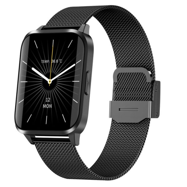JM01 1.69 inch TFT Color Screen Bluetooth 5.0 IP67 Waterproof Smart Watch, Support Sleep Monitoring / Blood Oxygen Monitoring / Body Temperature Monitoring / 13 Sport Modes, Style: Steel Strap (Black) - Image 2