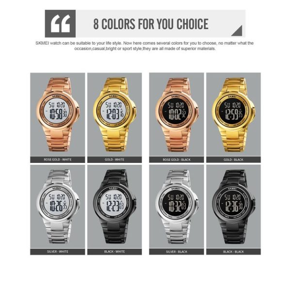 SKMEI 1712 Dual Time LED Digital Display Luminous Stainless Steel Strap Electronic Watch (Silver and White) - Image 2