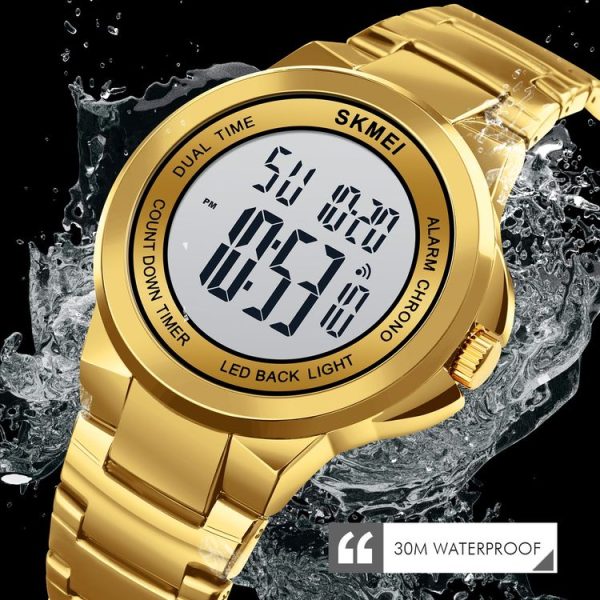 SKMEI 1712 Dual Time LED Digital Display Luminous Stainless Steel Strap Electronic Watch (Silver and White) - Image 5