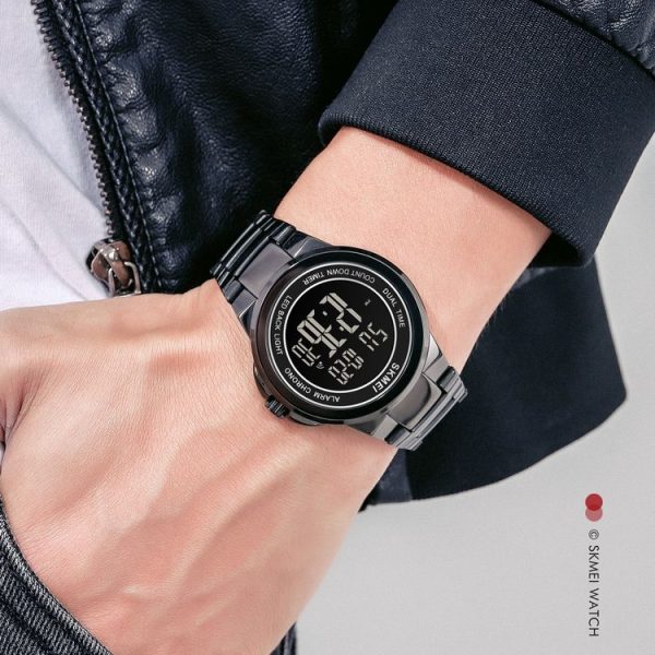 SKMEI 1712 Dual Time LED Digital Display Luminous Stainless Steel Strap Electronic Watch (Silver and White) - Image 7